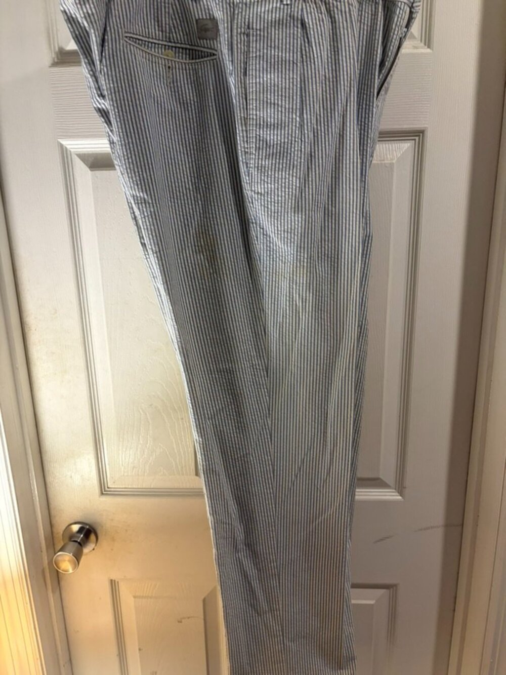 LACOSTE seersucker   lightblue striped trousers 38/32